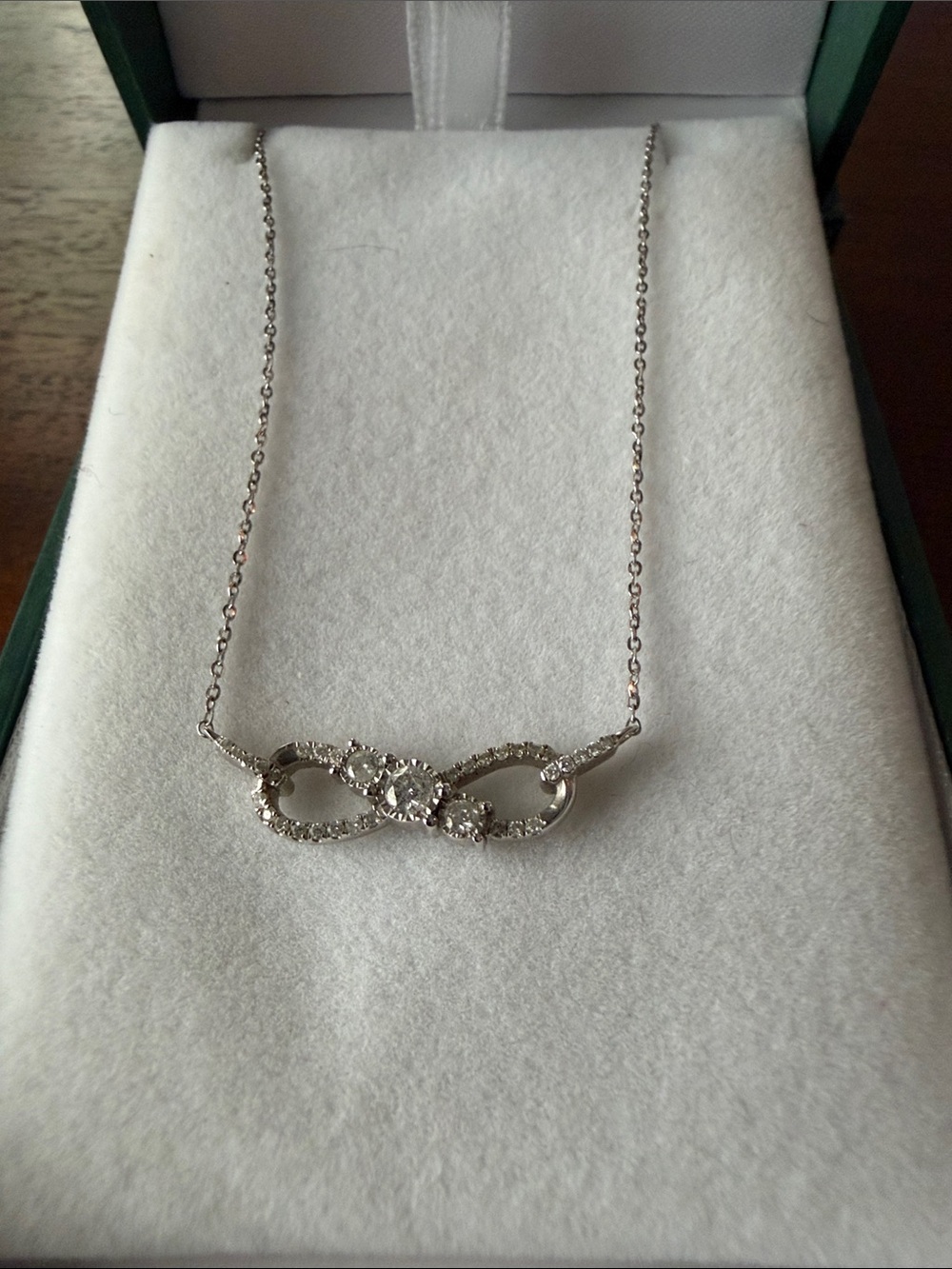 Dainty White Gold Infinity Pendant Necklace with Diamonds